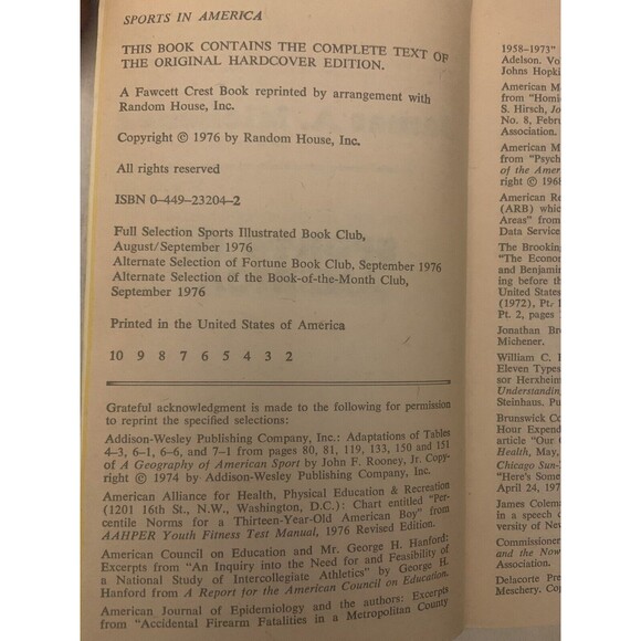 SPORTS IN AMERICA - Paperback VTG 1976 By Michener, James A - Good - Picture 3 of 3